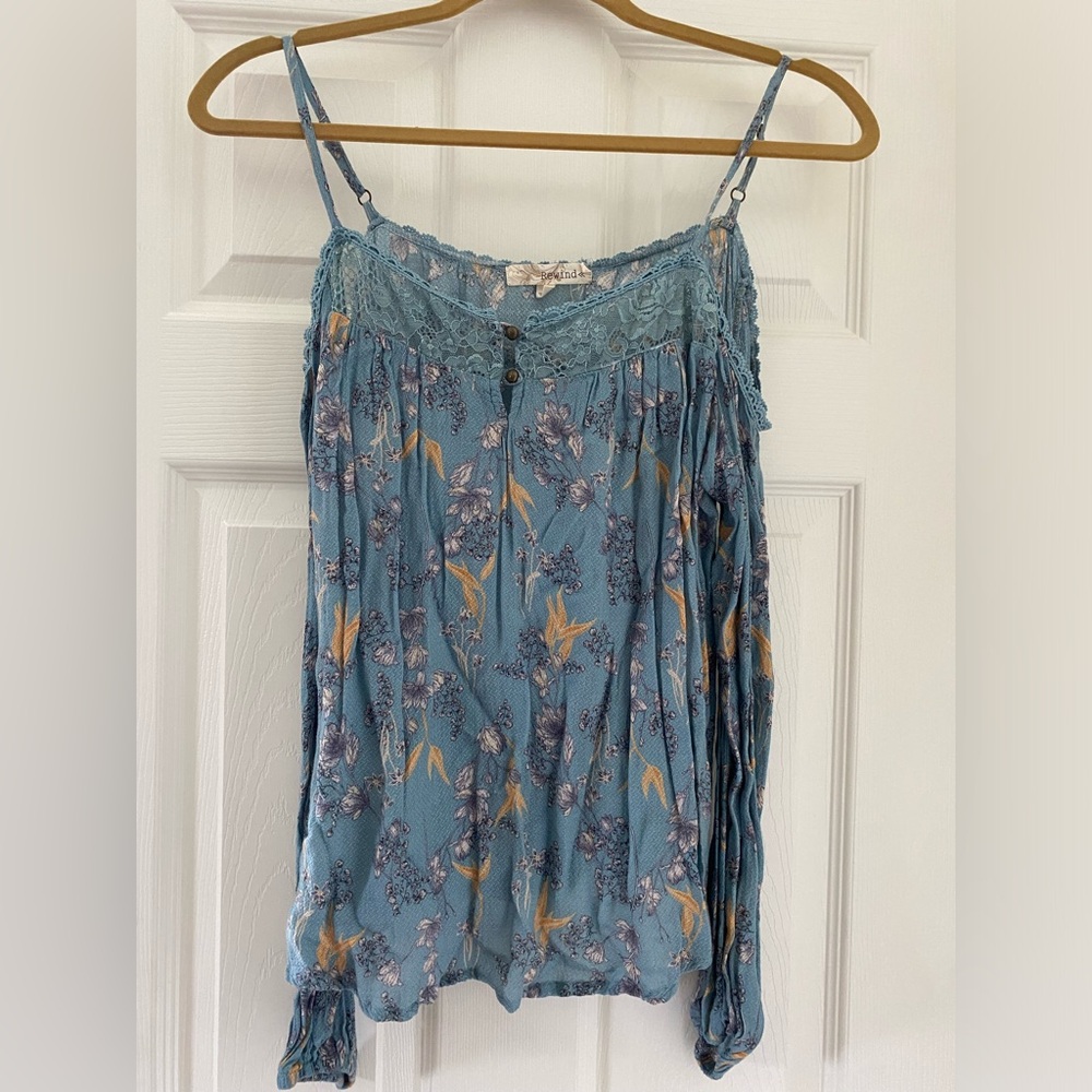 Rewind Blue Smocked Ruffled Blouse